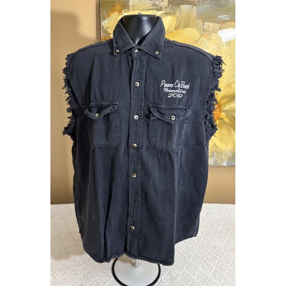 2019 Panama City Beach Motorcycle Week 2 Side Graphic Black Button Up Size 2XL